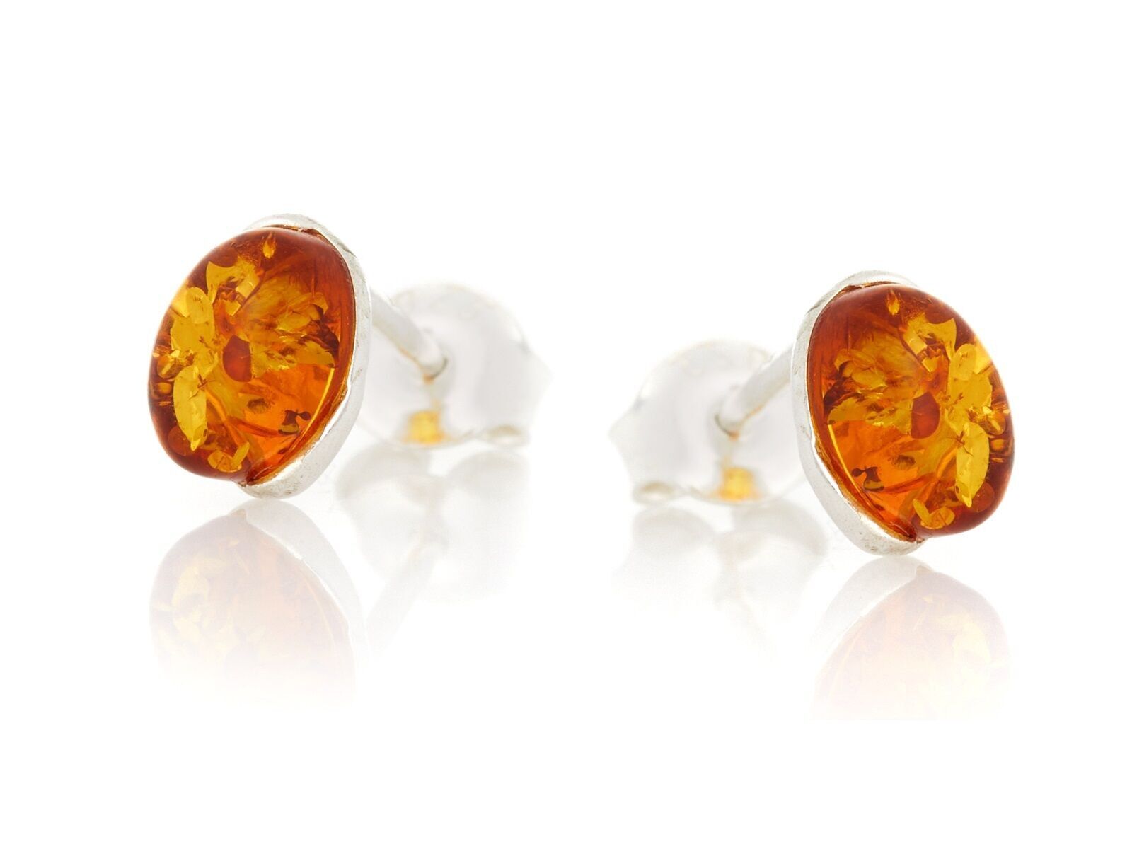 Boucles d'oreilles avec ambre cognac naturel, en argent rhodié 925/1000 - AB-BO011