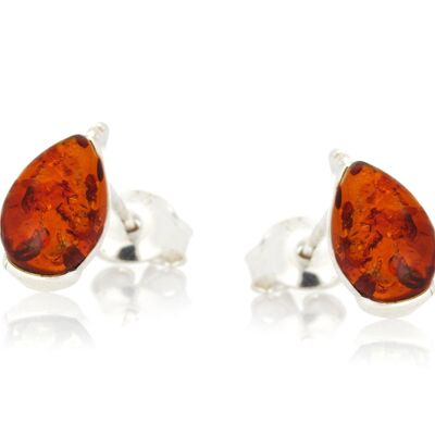 BOUCLES D'OREILLES ARGENT RHODIE 925/1000 AMBRE COGNAC ref: AB-BO008