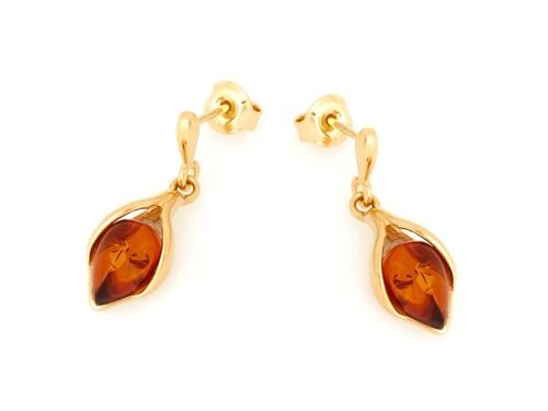 BOUCLES D'OREILLES ARGENT DORE 925/1000 AMBRE COGNAC ref: KM202KD