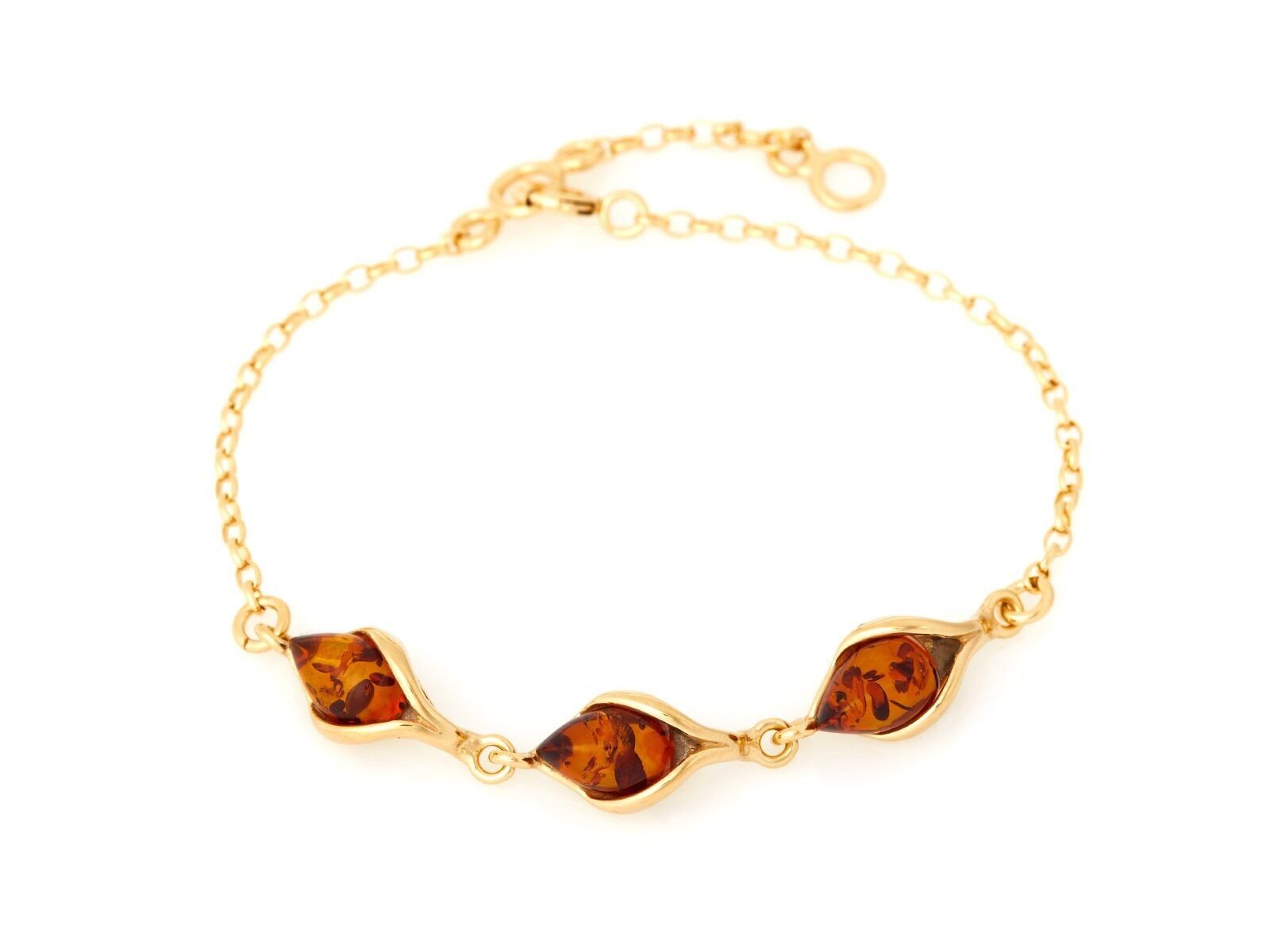 Armband mit Cognac-Bernstein-Tropfen, aus 925/1000 vergoldetem Silber, Länge 16+3 cm – KM202AD