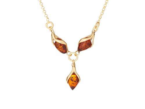 COLLIER 42 CM ARGENT DORE 925/1000 AMBRE COGNAC ref: KM202ND