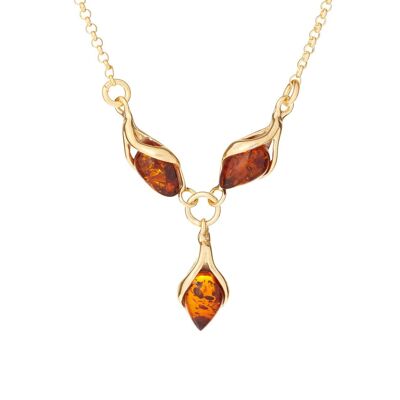 COLLIER 42 CM ARGENT DORE 925/1000 AMBRE COGNAC ref: KM202ND