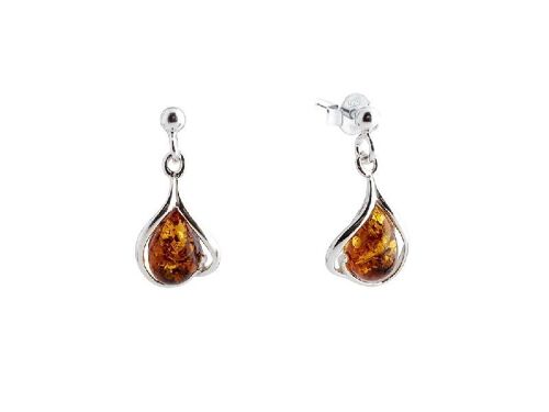 BOUCLES D'OREILLES ARGENT RHODIE 925/1000 AMBRE COGNAC ref: AR-BO001