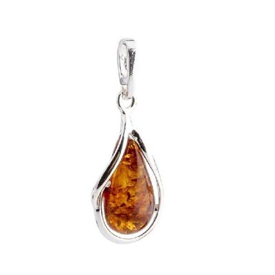 PENDENTIF ARGENT RHODIE 925/1000 AMBRE COGNAC ref: AR-PE01