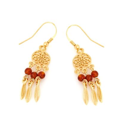 925/1000 GILT SILVER EARRINGS AMBER COGNAC ref: KM929KD