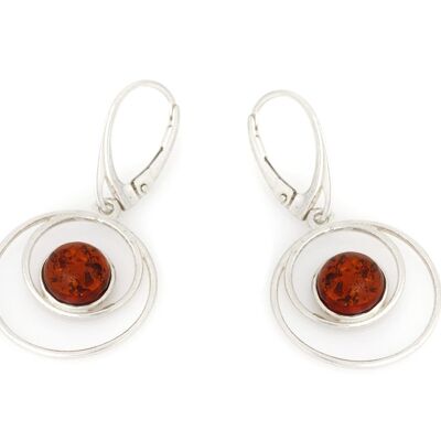 BOUCLES D'OREILLES ARGENT RHODIE 925/1000 AMBRE COGNAC ref: AB-BO009