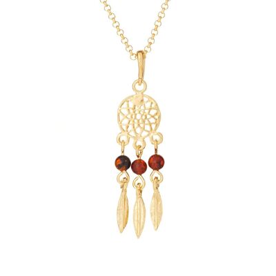 COLLANA 42+3 CM ARGENTO DORATO 925/1000 AMBRA COGNAC ref: KM928ND