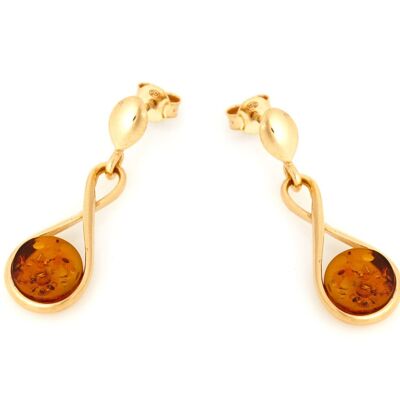 BOUCLES D'OREILLES ARGENT DORE 925/1000 AMBRE COGNAC ref: KL575-24ED