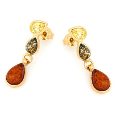 BOUCLES D'OREILLES ARGENT DORE 925/1000 AMBRE MULTICOLORE ref: KMS4965KD