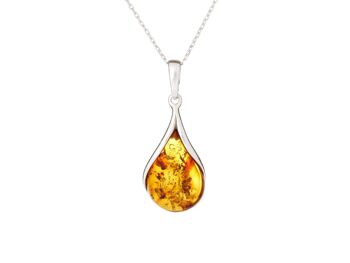 PENDENTIF AMBRE COGNAC ARGENT RHODIE 925/1000 ref: GI-PE043 1