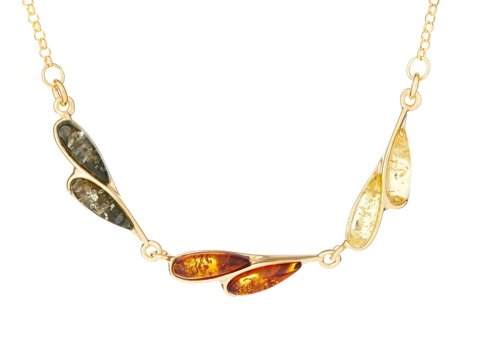 Necklace with multi-colored amber, in 925/1000 gold-plated silver, length 42 + 4 cm - AJWK1-219MD
