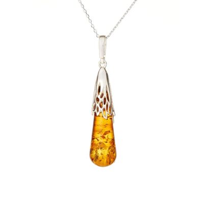 PENDENTIF AMBRE COGNAC ARGENT RHODIE 925/1000 ref: GI-PE045