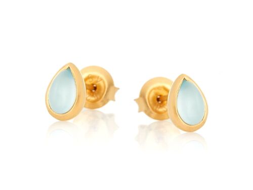 BOUCLES D'OREILLES CALCEDOINE AQUA ARGENT DORE 925/1000 ref: CJF-BO042-CH-D