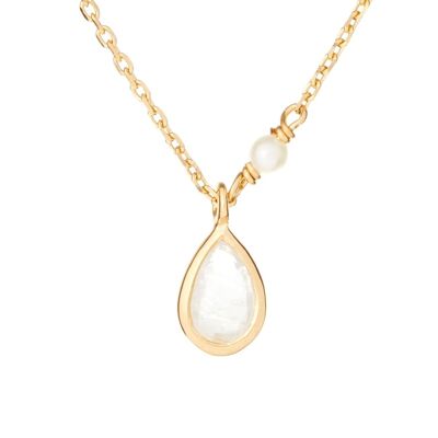 NECKLACE 40+5CM MOONSTONE, WHITE PEARL GILT SILVER 925/100 ref: CJF-CL046-PLR-D