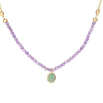 Collar con aventurina y amatista, en plata dorada 925/1000, longitud 40 + 5 cm - CJF-CL044D