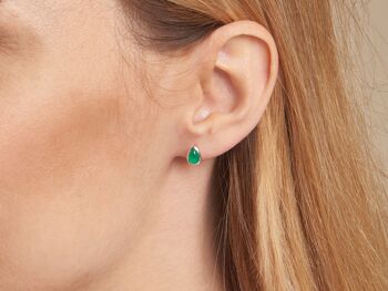 BOUCLES D'OREILLES ONYX VERTE ARGENT RHODIE 925/1000 ref: CJF-BO042-ONV 3