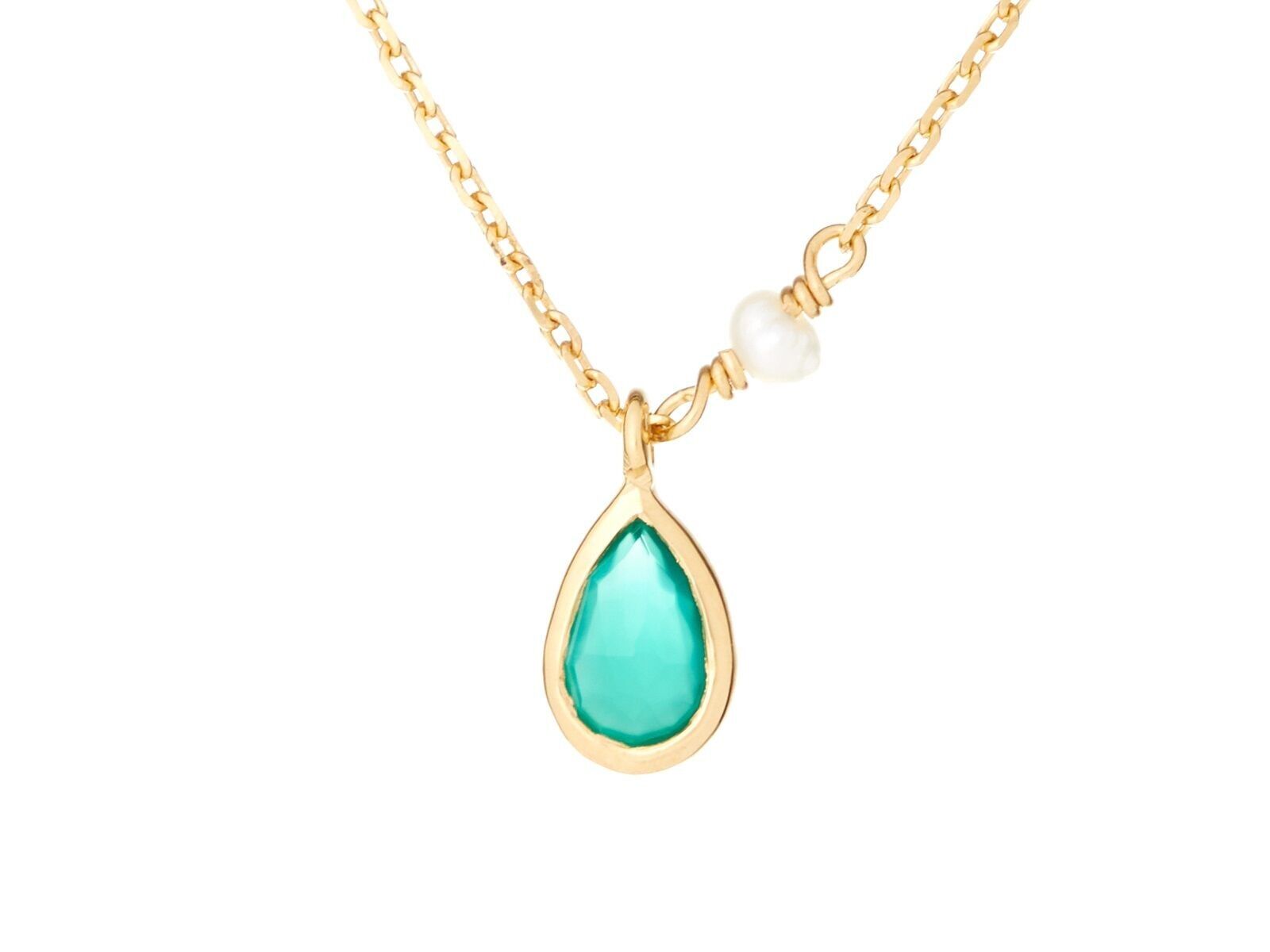 Collana con onice verde naturale, in argento dorato 925/1000, lunghezza 40+5 cm - CJF-CL046-ONV-D