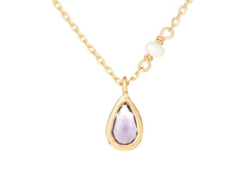 COLLIER 40+5CM AMETHYSTE, PERLE BLANCHE ARGENT DORE 925/100 ref: CJF-CL046-AM-D