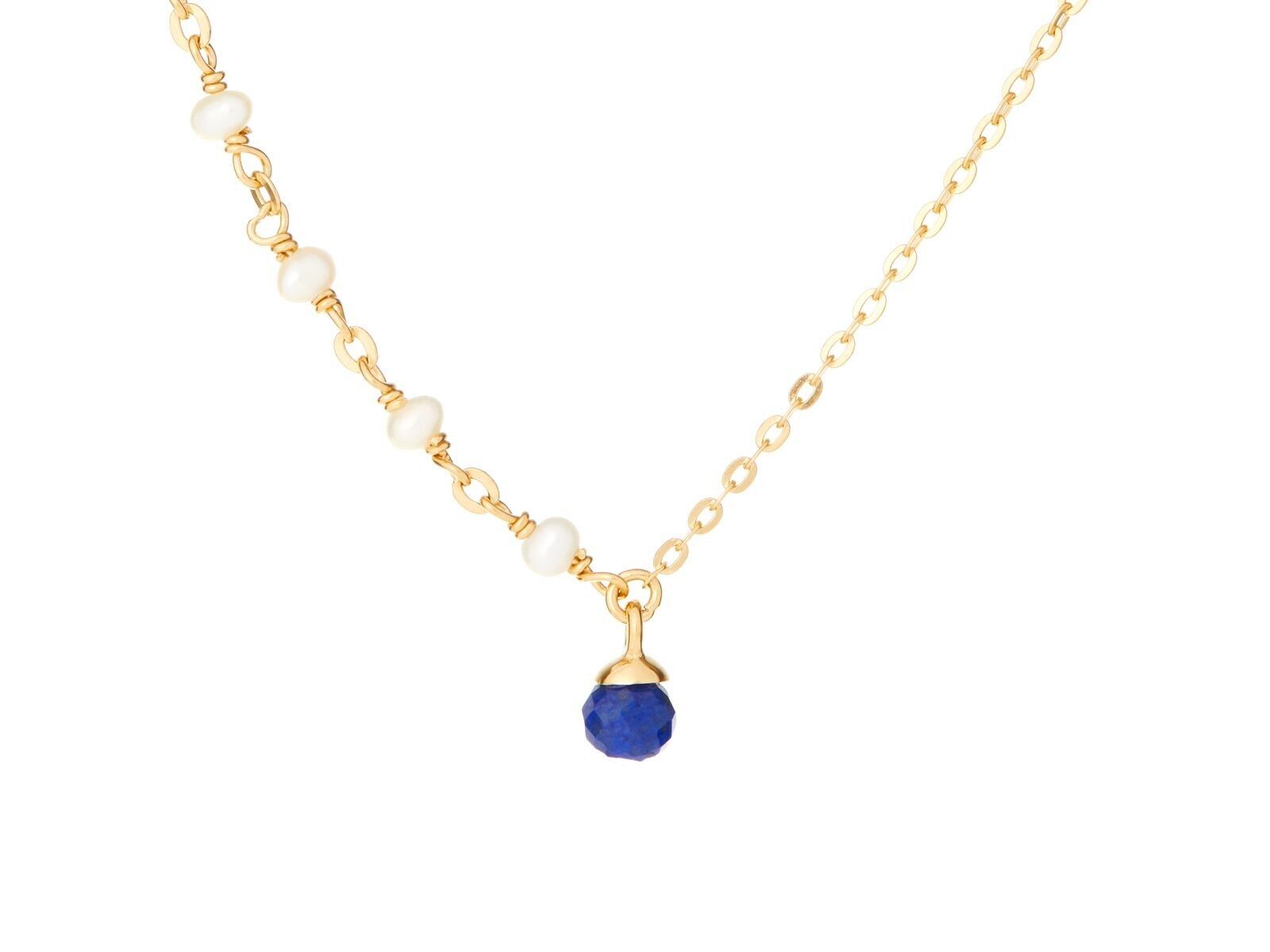 Halskette mit Lapislazuli und Perlen, aus 925/1000 vergoldetem Silber, Länge 40 + 5 cm – CJF-CL038D