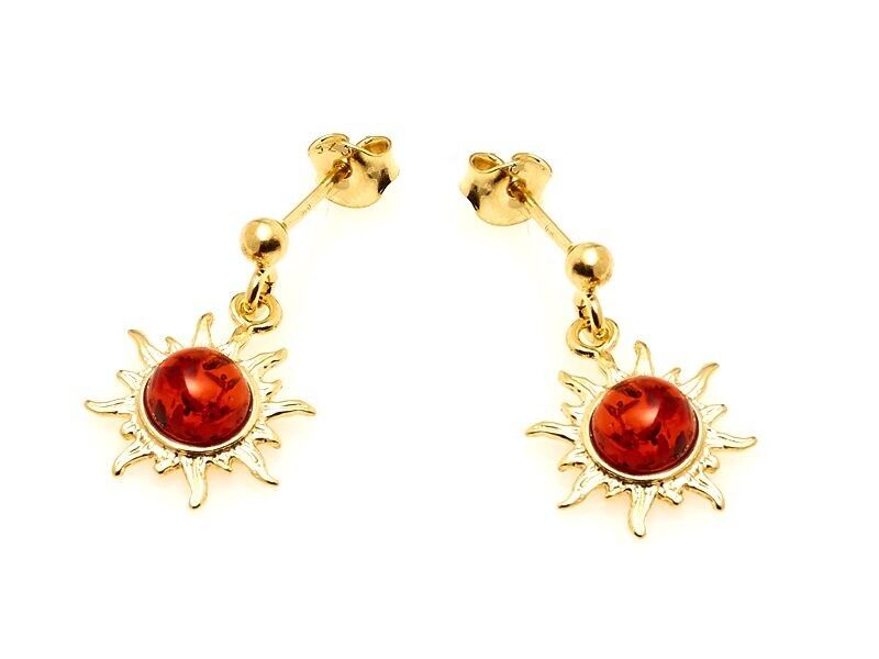 Boucles d'oreilles avec ambre cognac naturel, en argent doré 925/1000 - AMK0080D