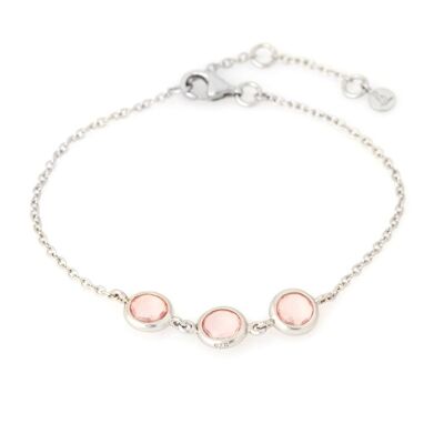 Pulsera con cuarzo rosa natural, en plata rodiada 925/1000, longitud 15,5+3 cm - CJF-BR036