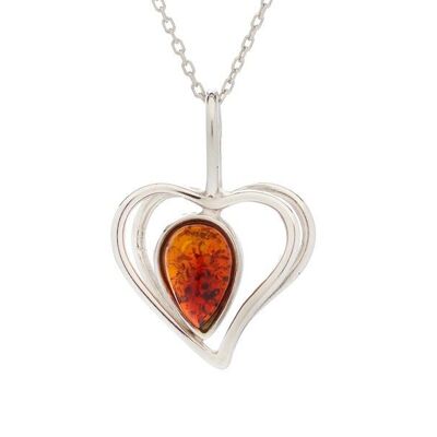 AMBER SILVER HEART PENDANT ref: AR-PE030R