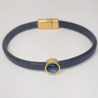 Pulsera Timless de cuero dorado azul jeans