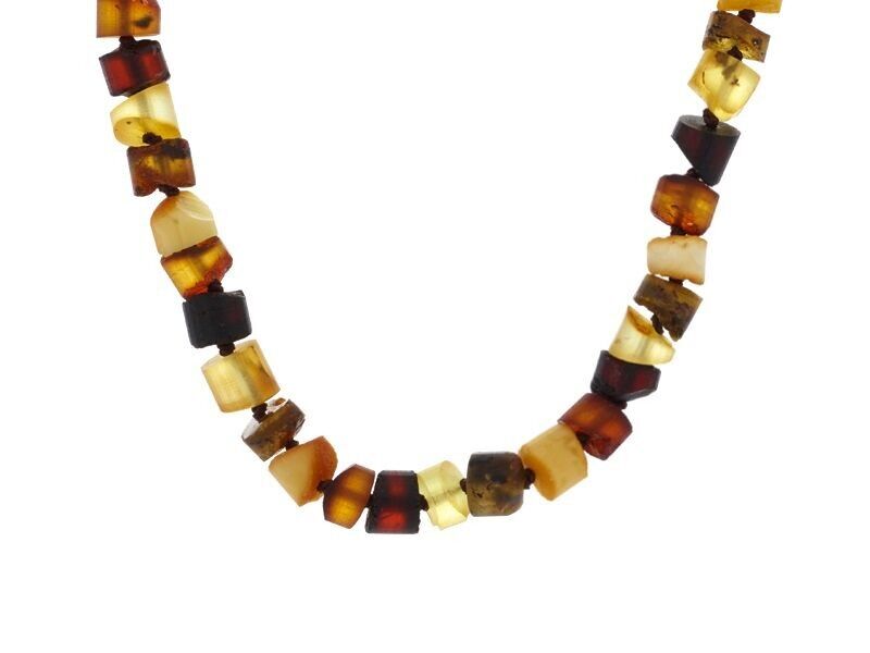 Halskette mit zylindrischem mehrfarbigem Bernstein, Länge 48 cm – NB49M