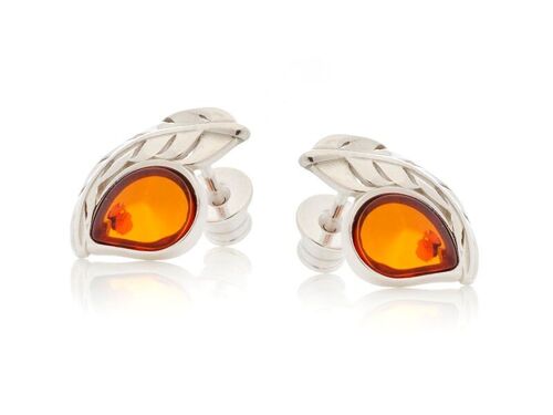Boucles d'oreilles avec ambre cognac naturel, en argent rhodié 925/1000 - SA3751EOR