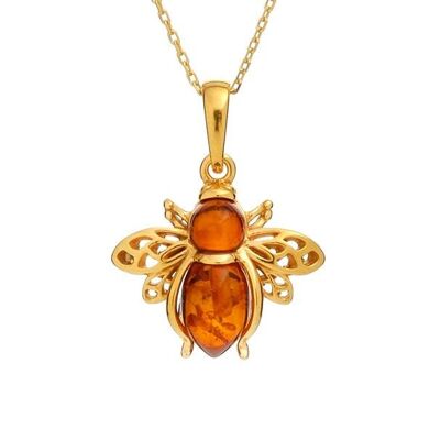 PENDENTIF ABEILLE ARGENT DORE AMBRE ref: GI-PE040D