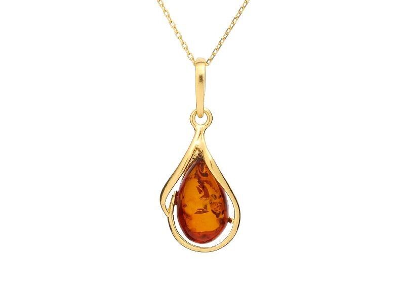 Buy wholesale Pendant with cognac amber drop, in 925/1000