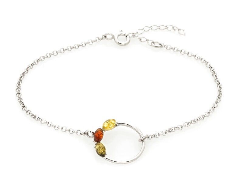 Armband mit mehrfarbigem Shuttle-Bernstein, aus 925/1000 rhodiniertem Silber, Länge 16+3 cm – ZI4205BMR