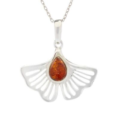 PENDENTIF GINKGO ARGENT AMBRE ref: KM105WR