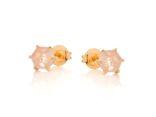Boucles d'oreilles avec quartz rose naturel, en argent doré 925/1000 - CJF-BO061D