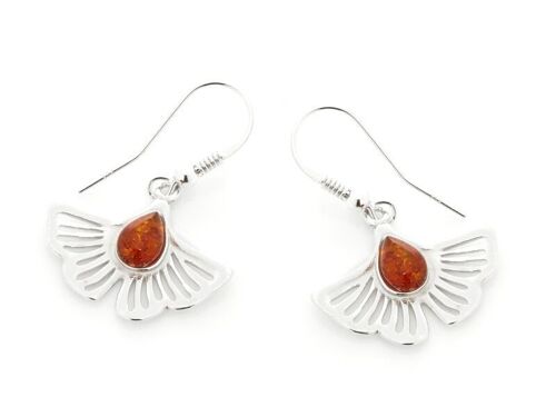 BOUCLE GINKGO D'OREILLE ARGENT AMBRE ref: KM105KR