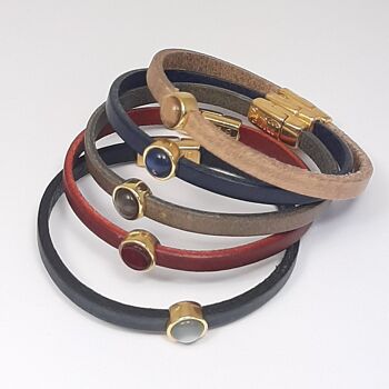 Bracelet cuir or intemporel bordeaux 2