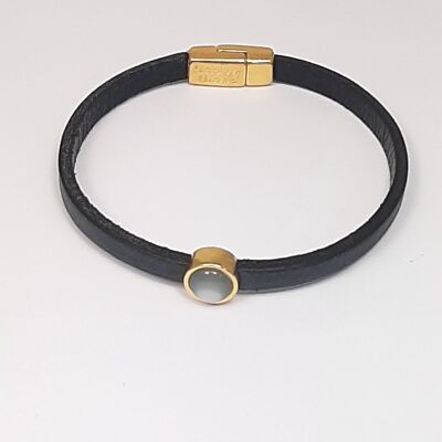 Timeless gold leather bracelet dark gray