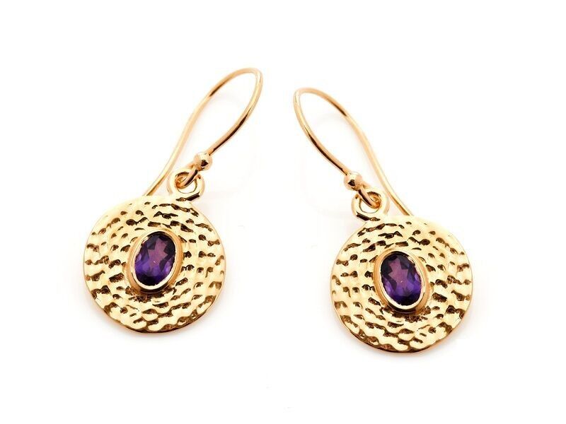 Orecchini con ametista viola naturale, in argento dorato 925/1000 - CJF-BO056D