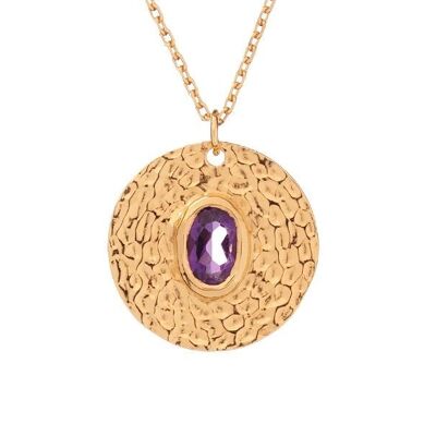 Necklace with purple amethyst, in 925/1000 gold-plated silver, length 42 + 3 cm - CJF-CL056D