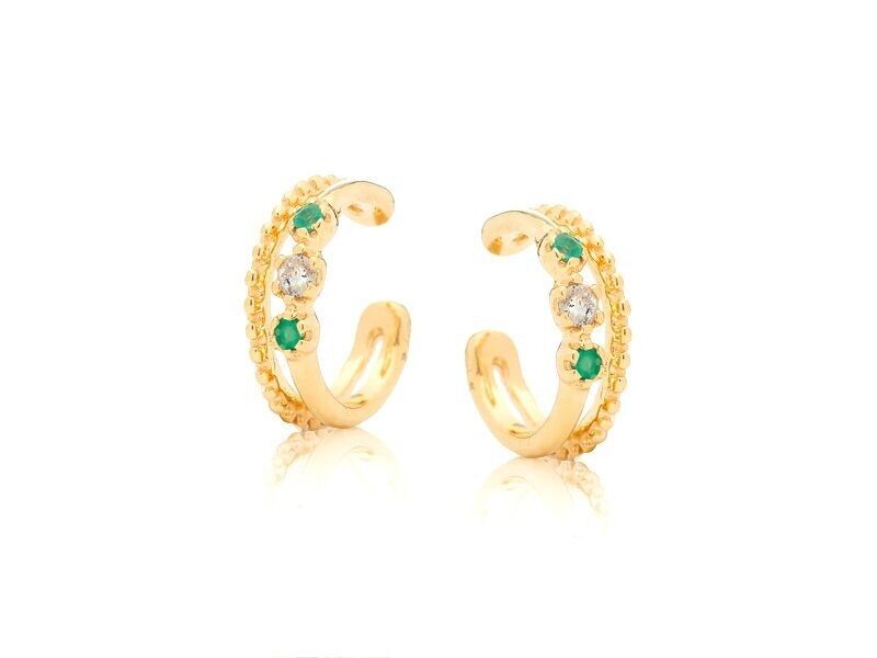 Piercing avec labradorite et onyx verte, en argent doré 925/1000 - CJF-BO069-LB-D