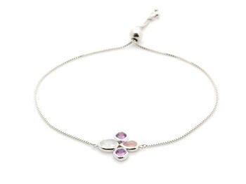 BRACELET REGLABLE 25CM PIERRE DE LUNE, AMETHYSTE ET QUARTZ ROSE ARGENT ref: CJF-BR050 1