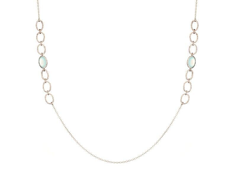 Collana con calcedonio azzurro naturale, in argento 925/1000 rodiato, lunghezza 70 cm - CJF-CL051