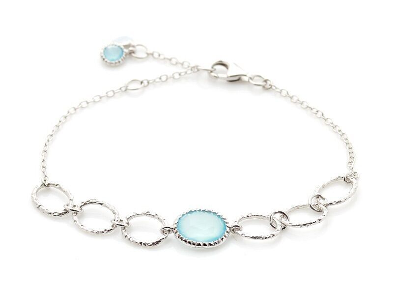 Bracciale con calcedonio blu ovale, in argento 925/1000 rodiato, lunghezza 15,5+3 cm - CJF-BR051