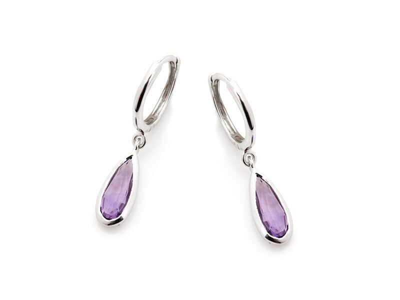 Orecchini con ametista viola naturale, in argento 925/1000 rodiato - CJF-BO065-AM