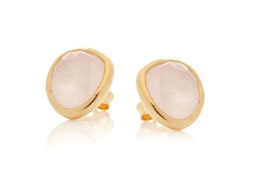 Boucles d'oreilles avec quartz rose naturel, en argent doré 925/1000 - CJF-BO078D