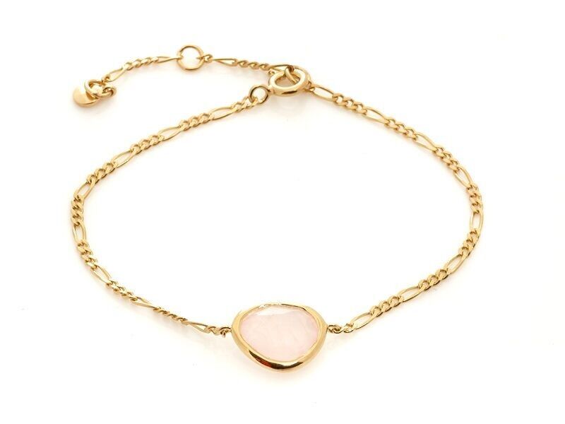Pulsera con cuarzo rosa natural, en plata dorada 925/1000, longitud 15+3 cm - CJF-BR077D