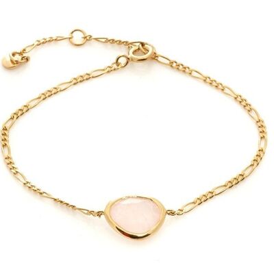 BRACELET QUARTZ ROSE OPAQUE 15,5-18,5CM ARGENT DORE ref: CJF-BR077D