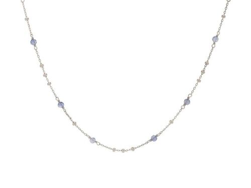 Collier avec iolite bleue naturelle, en argent rhodié 925/1000, longueur 42 + 3 cm - CJF-CL084