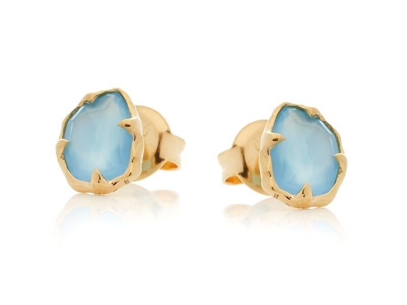 Orecchini con calcedonio blu naturale, in argento dorato 925/1000 - CJF-BO085D