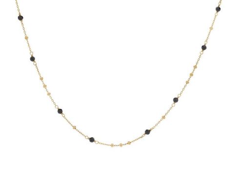 COLLIER 42+3CM SPINELLE NOIR ARGENT DORE ref: CJF-CL084D